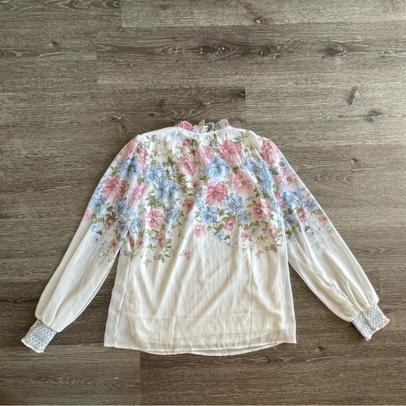 Joie Cream Floral Blouse with Pink and Blue Accents - Picture 3 of 3